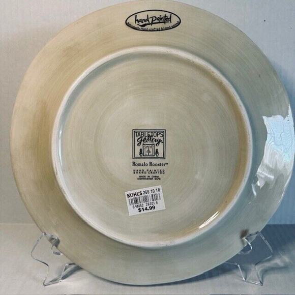 TableTops Gallery Romalo Rooster Dinner Plate 11.5" set of 4 Hand Painted Rustic - Picture 7 of 13